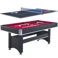 Yoptote 6ft Mid-Size Pool Table with Table Tennis Top and Accessories Black+Red