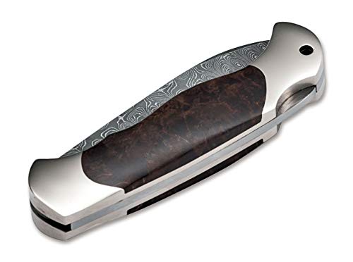 BÖKER PLUS Scout Spearpoint Curly Birch Damascus Folding Pocket Knife Wood/Silver