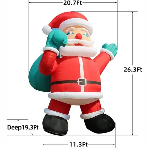 HOAELOS 26 Feet Inflatable Giant Santa Claus with Blower for Outdoor Christmas Decoration