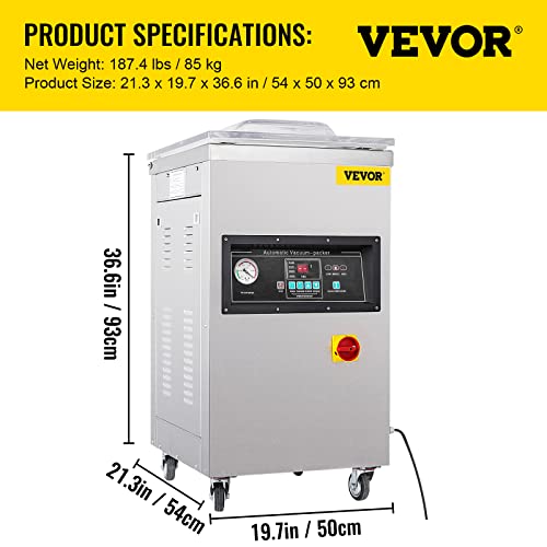 VEVOR Chamber Vacuum Sealer 600W for Wet Foods, Meats & Marinades Silver