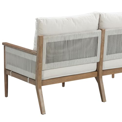 Nathan James Kayden Bohemian Wood Loveseat Sofa Light Brown Wood/Rope/Light Gray