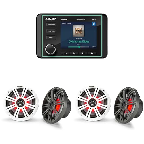 KICKER Premium Marine Gauge-Style Source with (2 Pair) 6.5" LED Speakers Bundle