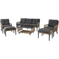 Hanover Sedona Outdoor 6-Piece Conversation Set Wicker Patio Furniture Charcoal/Tan