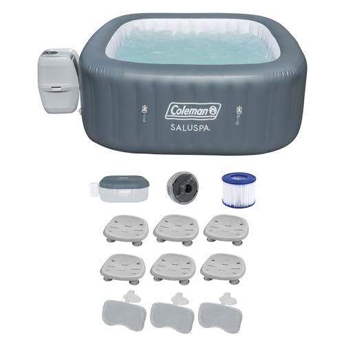 Bestway Coleman Hawaii AirJet Inflatable Hot Tub with EnergySense Cover Grey + 6 Spa Seats + 3 Pillows