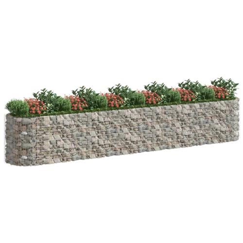 Gabion Raised Bed Galvanized Iron 236.2"x39.4"x39.4" with Self-Watering Ceramic Flower Pots in White and Black