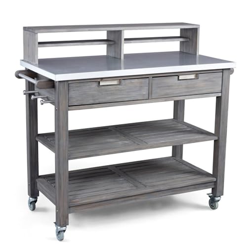 Afuera Living Traditional Wood Potting Bench with Steel Top Grey