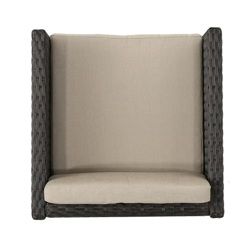 Benzara Outdoor Dining Chair Set of 2 Modern Iron Dark Brown Wicker Brown Beige