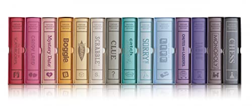 WS Game Company Vintage Bookshelf Board Games Collection Modern Burlap