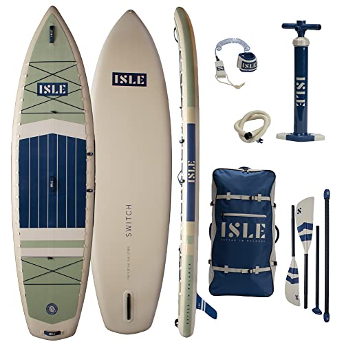 ISLE Surf and SUP Inflatable Hybrid Kayak-Stand Up Paddle Board Bundle Seafoam/Navy