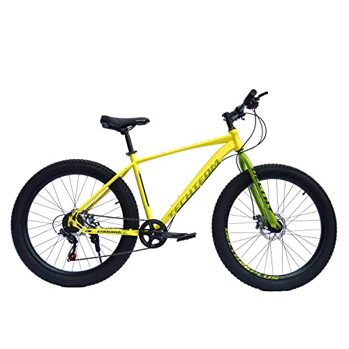 Generic 26 Inch Mountain Bike Men's Fat Tire Bicycle 26-Inch Wheels 3-Inch Wide Tire 7-Speed Steel Frame Double Disc Brake Yellow