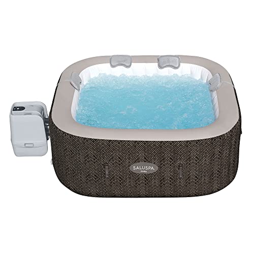Bestway SaluSpa AirJet Inflatable Hot Tub Square Portable Outdoor Spa Brown Wicker