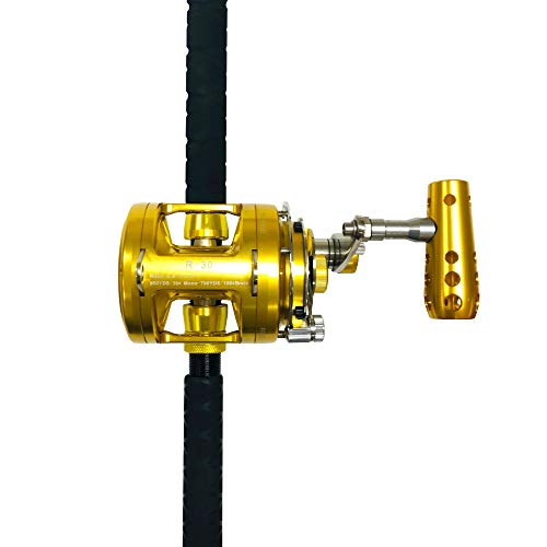 EAT MY TACKLE 30 Wide 2 Speed Fishing Reels on 30-50 Pound Tournament Rods Gold (2 Pack)