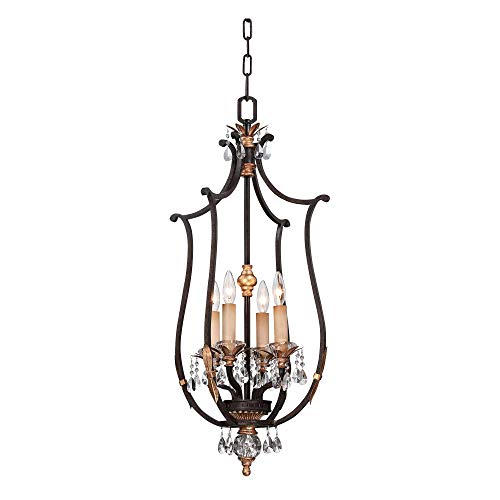 Metropolitan Lighting Bella Cristallo Pendant 4-Light 240 Watts French Bronze with Gold Leaf Highlights