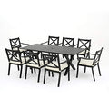 Christopher Knight Home Exuma 9-Pc Outdoor Cast Aluminum Dining Set with Expandable Table and Water Resistant Cushions Black/Ivory