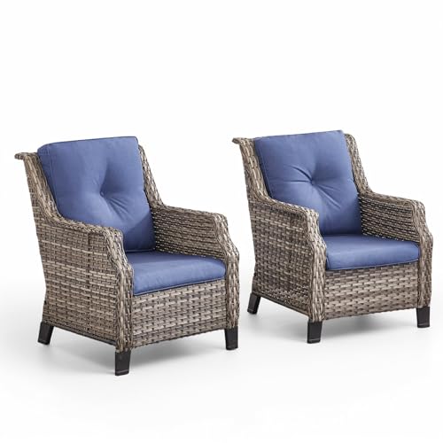 Patio Club Chair Wicker Chairs with 2 Ottomans Grey Black Mid-Century Modern Rattan Black