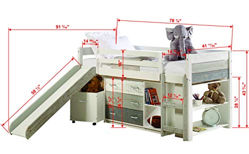 Donco Kids Twin Panel Low Loft Set with Slide & Case Pieces Two-Tone Grey/White