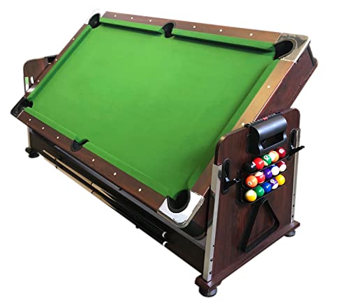 SIMBASHOPPING USA Pool Table 7FT Multigame Air Hockey + Table Tennis - Stark with Benches Green Brown