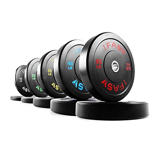 SimpleL Olympic Barbell Black Rubber Bumper Plates Set - 340LBs Total