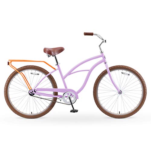 sixthreezero Women's Beach Cruiser Bike Around The Block Lilac Ginger w/ Brown Seat/Grips