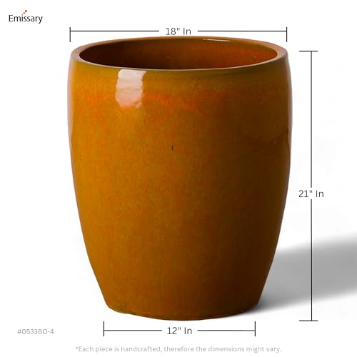 Emissary Bullet 18 in. Bright Orange Ceramic Round Planter with Drainage Hole