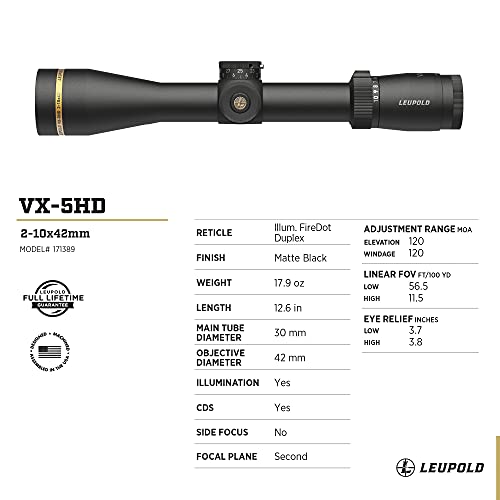 Leupold VX-5HD 2-10x42 CDS-ZL2 Illuminated FireDot Duplex Reticle Riflescope