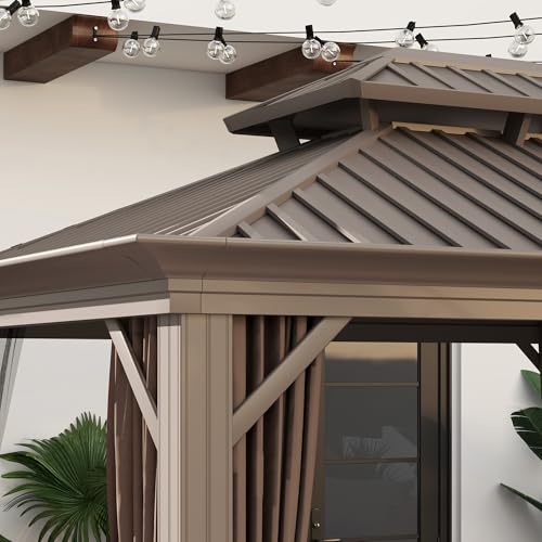 Outsunny 10' x 12' Hardtop Gazebo with Curtains and Netting Coffee