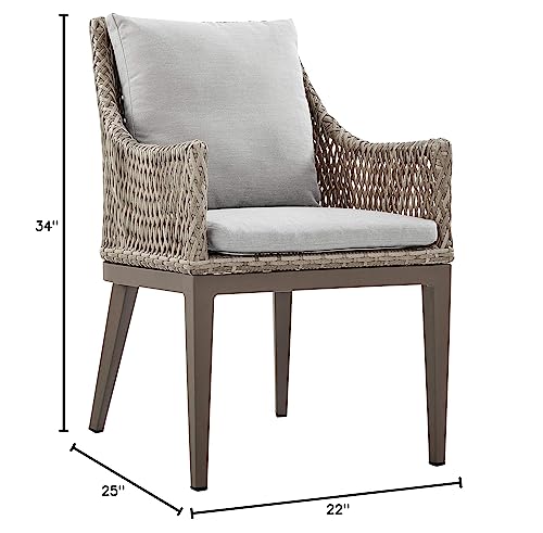 Armen Living Silvana Outdoor Patio Wicker Aluminum Dining Chair Set of 2 Grey