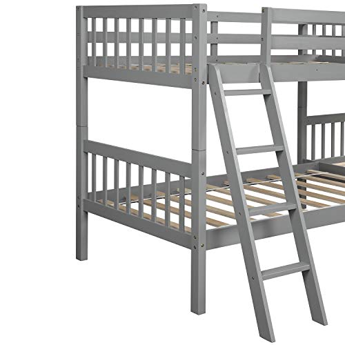 P PURLOVE L-Shaped Twin Over Twin Bunk Bed Wood Frame Grey