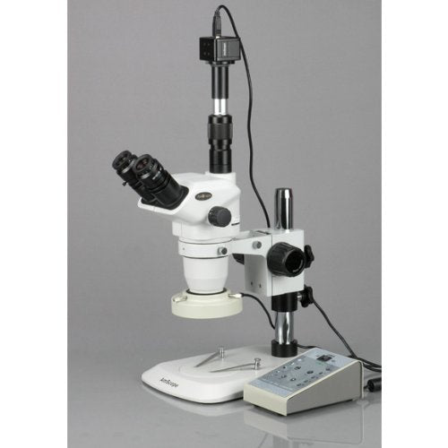 AmScope Digital Trinocular Stereo Zoom Microscope with 3MP Camera, 6.7X-112X Magnification, LED Ring Light