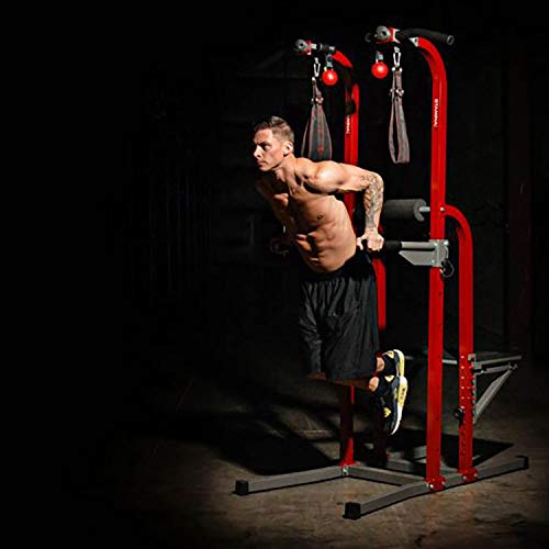 Stamina X Fortress Power Tower with Plyo Box - Dip Bar Pull Up Bar Station - Red