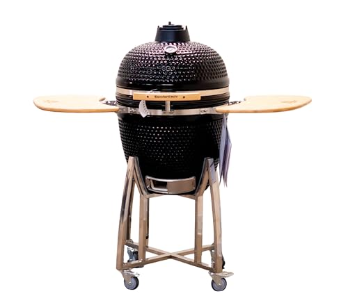 Comfortbilt 21" Kamado Grill Charcoal Smoker with Cart and Side Shelves Black