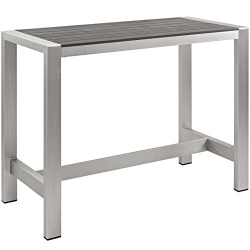 Modway Shore 7-Piece Aluminum Outdoor Patio Pub Bistro Set Silver Gray
