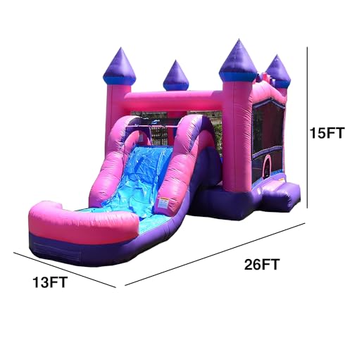 JumpOrange Commercial Inflatable Princess Bricks Bounce House with Slide Combo 5-in-1 Wet/Dry