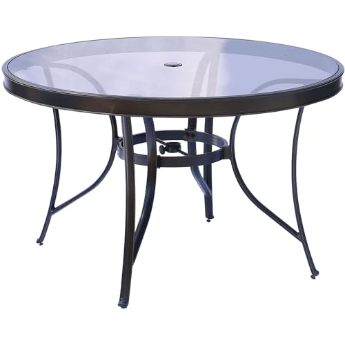 Hanover Fontana 5-Piece Outdoor Dining Set with Tan PVC Sling Rocker Chairs and Round Glass-Top Table Tan
