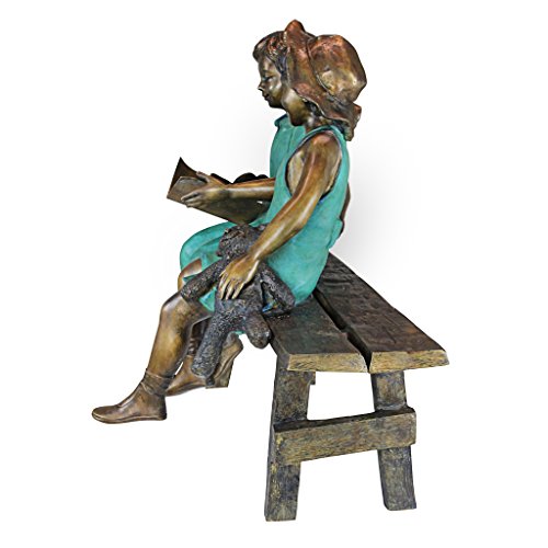 Design Toscano Read to Me Boy and Girl on Bench Cast Bronze Garden Statue Two Tone Bronze & Verdigris