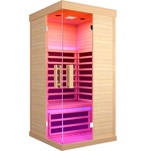 OUTEXER Indoor Far Infrared Sauna Canadian Hemlock Single Person Spa Wood Color