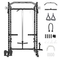 Flarhetoric Power Cage 2000 Lbs Squat Rack with Cable System & LAT Pull Down, Black