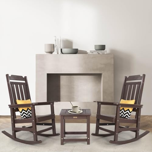 hOmeQomi Rocking Chairs Set of 4 All Weather Resistant Poly Lumber Brown