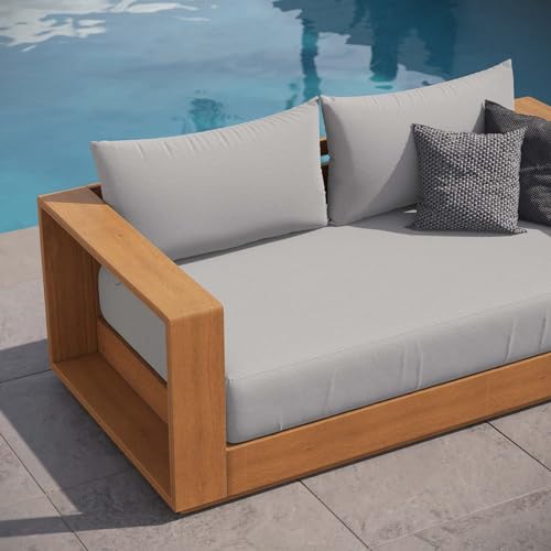 Modway Tahoe Acacia Wood Outdoor Patio Loveseat Natural Light Gray