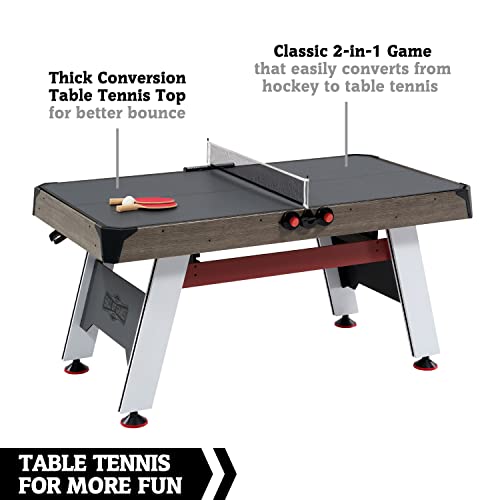 Hall of Games 5.5' Arcade Air Hockey Table & Tennis Top 2-in-1 Set Wood Grain/Red/White Black