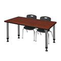 Romig Adjustable Classroom Table Cherry with 2 Stack Chairs Black