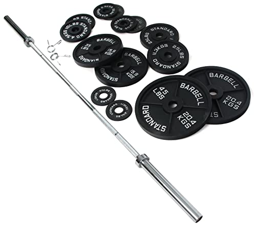 Signature Fitness Olympic Weight Plates & Barbell Set 300LB