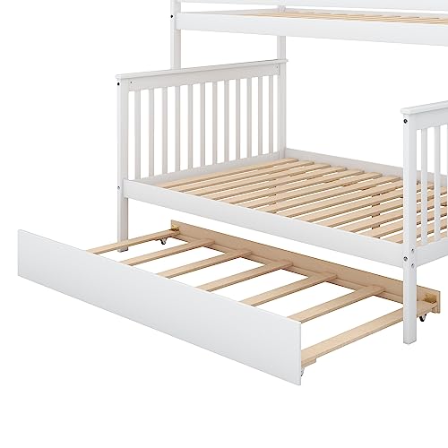 BOVZA Twin Over Full Bunk Bed with Trundle and Storage Stairs White