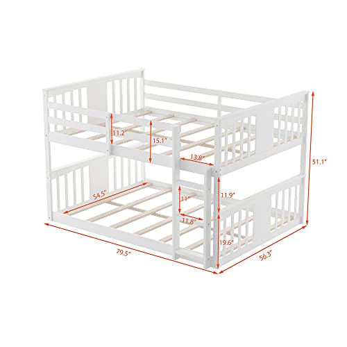 Harper & Bright Designs Full Over Full Low Bunk Bed with Ladder White