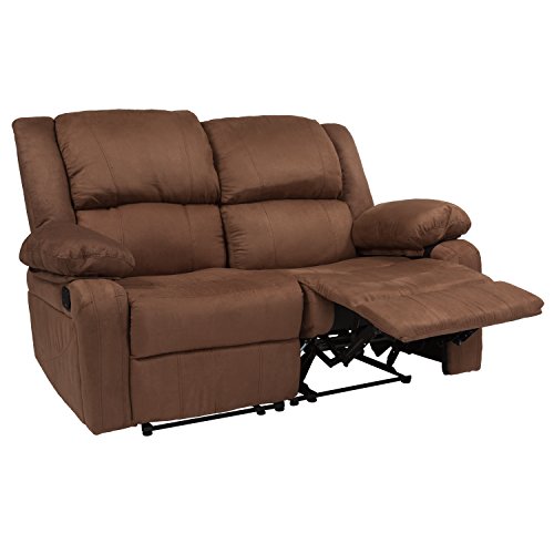 EMMA + OLIVER Chocolate Brown Microfiber Loveseat with Recliners