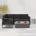 Christopher Knight Home Giovanna V Shape Sofa Set with Fire Pit, 5-Piece Outdoor Conversation Set, Black