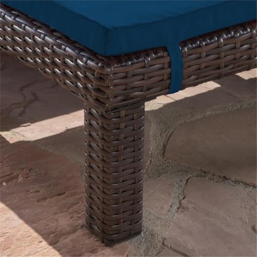 Noble House Jamaica MultiBrown Wicker Chaise Lounge Set of 4 with Blue Cushion