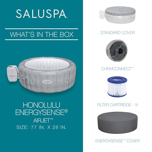 Bestway SaluSpa Honolulu AirJet Inflatable Hot Tub Gray Wicker Print