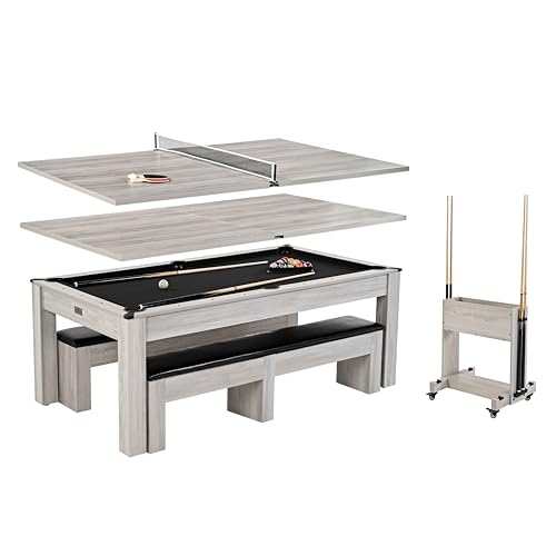 Barrington Billiards Monteray 7’ Drop Pocket Pool Table 3-in-1 Dining Top Table Tennis Gray/Black