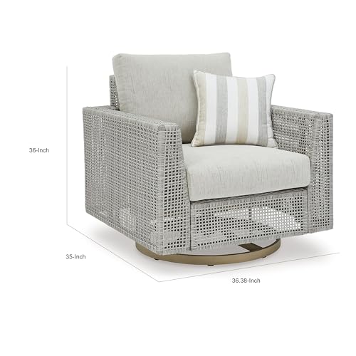 Benzara Yami 36 in. Outdoor Swivel Lounge Chair with Throw Pillow Gray and Brown